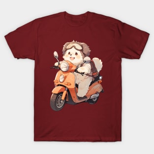 Cartoon Dog Rides Motorcycle to Fun T-Shirt